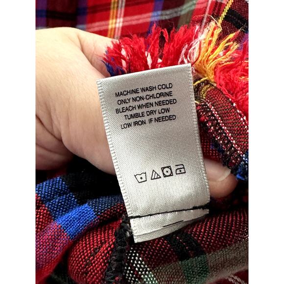 John Mark Size Small Top Shirt Plaid Button Down Frayed Hem Roll Tab Sleeve - Picture 11 of 13